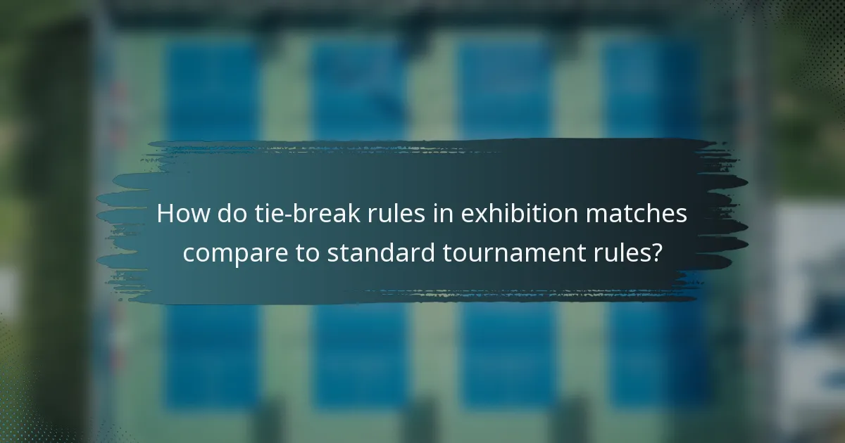 How do tie-break rules in exhibition matches compare to standard tournament rules?